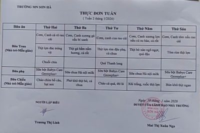 Thực đơn tuần 2 tháng 1/2026