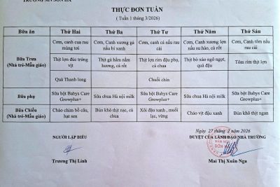 Thực đơn tuần 1/3/2026