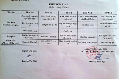 Thực đơn tuần 1/5/2026
