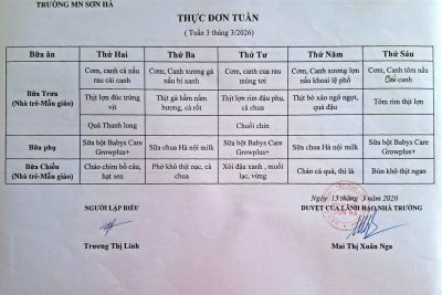 Thực đơn tuần 3/3/2026
