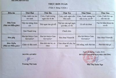 Thực đơn tuần 4/3/2026