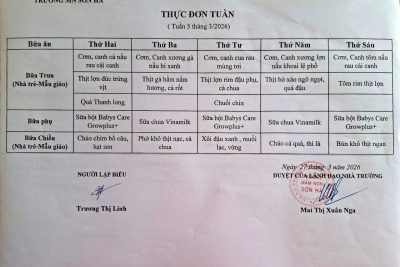 Thực đơn tuần 5/3/2026