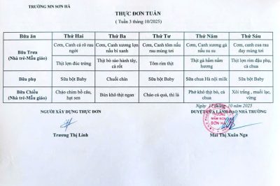 Thực đơn tuần 3/10/2025