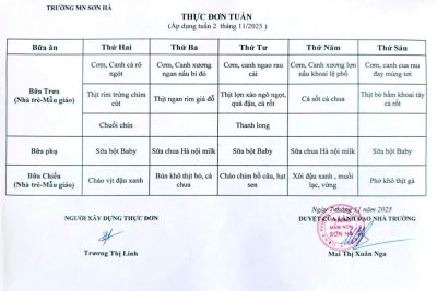 Thực đơn tuần 2/11/2025