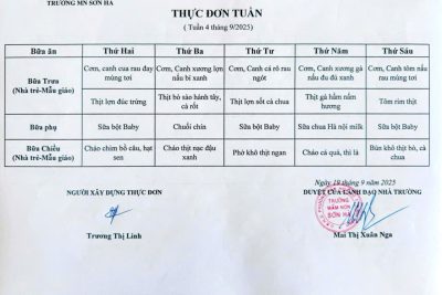 Thực đơn tuần 4/9/2025