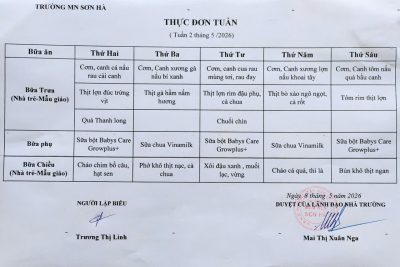 Thực đơn tuần 2 tháng 5/2026